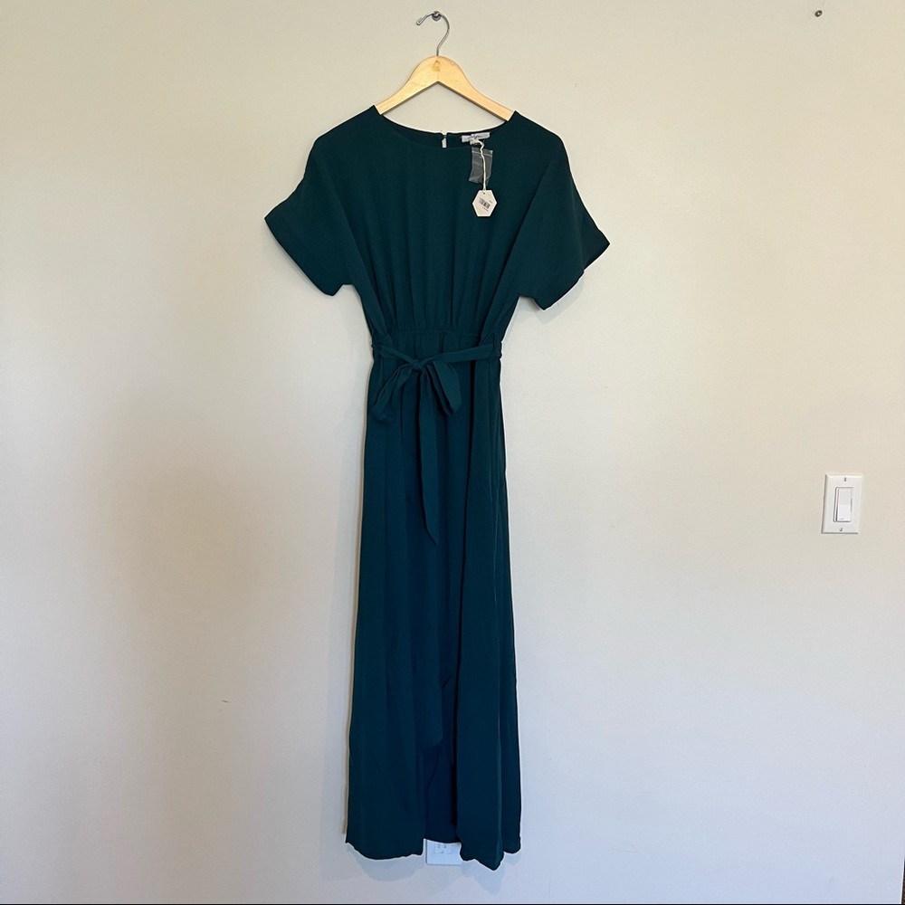 PINK BLUSH Emerald Green maxi dress with waist tie